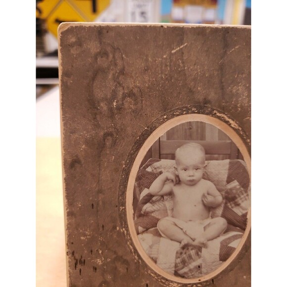 Antique Photo Cabinet Card Baby Wearing Diaper on Quilt c1880s Hands Near Head - Picture 2 of 11